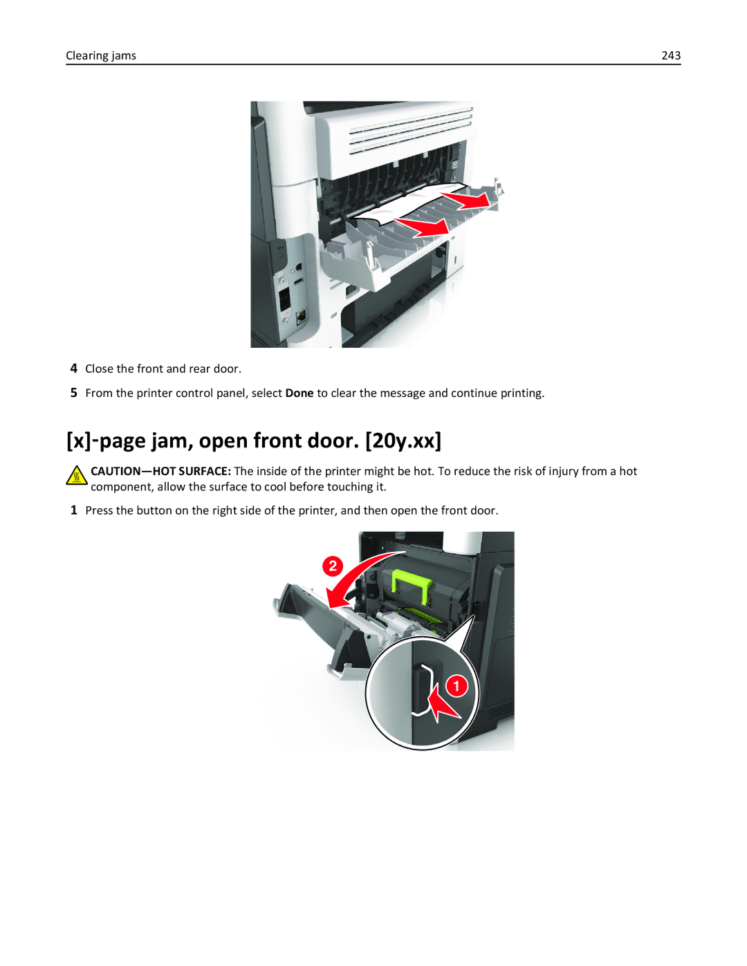 Lexmark XM3100 manual ‑page jam, open front door y.xx 