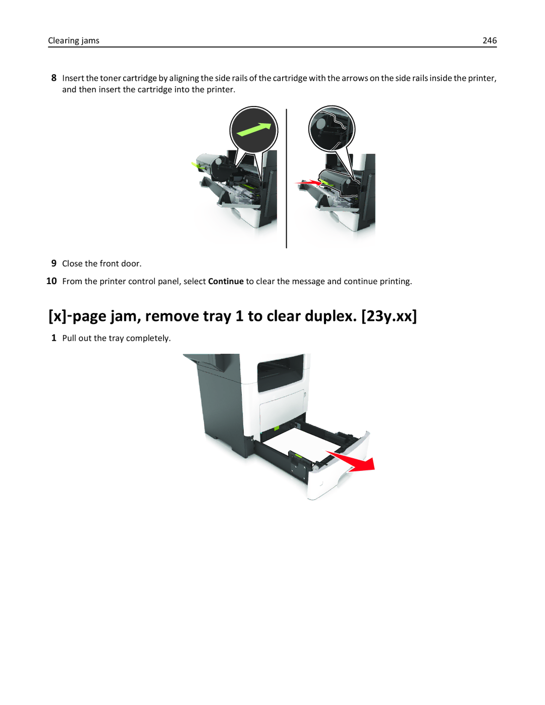 Lexmark XM3100 manual ‑page jam, remove tray 1 to clear duplex y.xx, Pull out the tray completely 