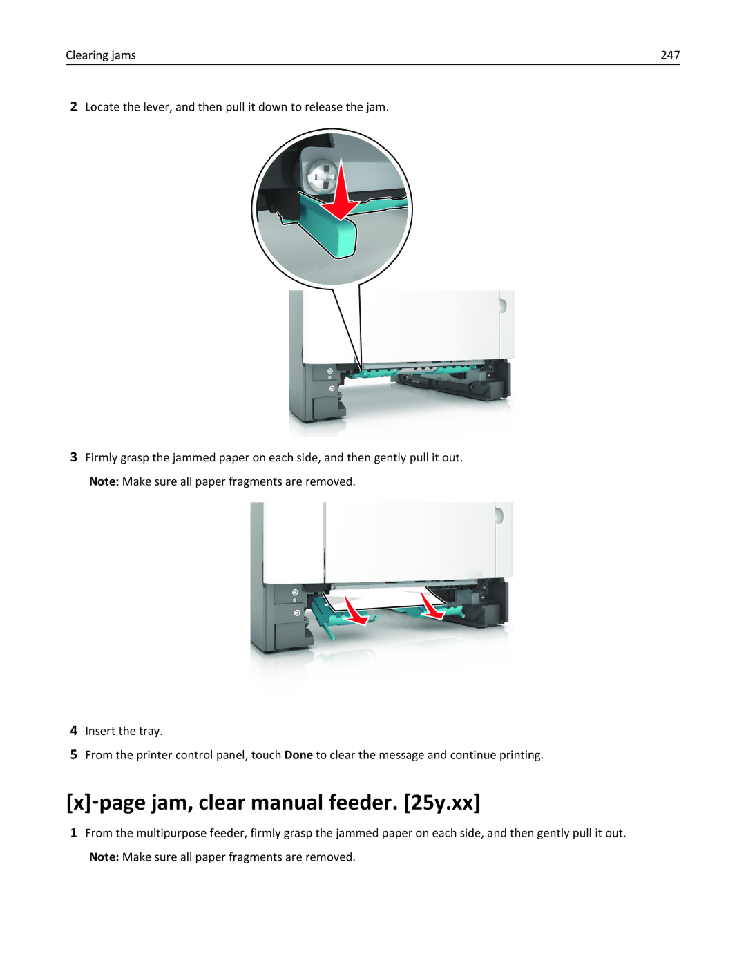 Lexmark XM3100 ‑page jam, clear manual feeder y.xx 