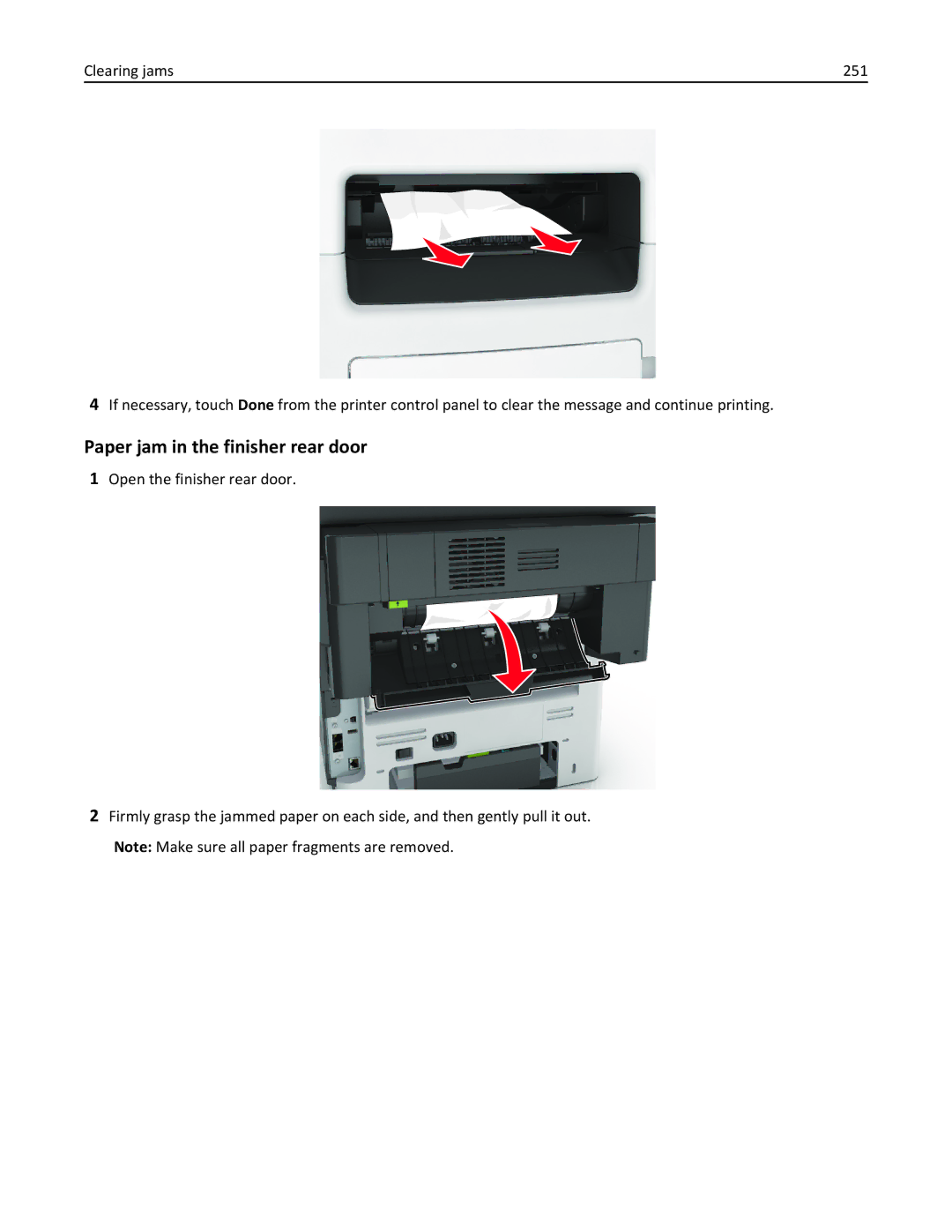 Lexmark XM3100 manual Paper jam in the finisher rear door 