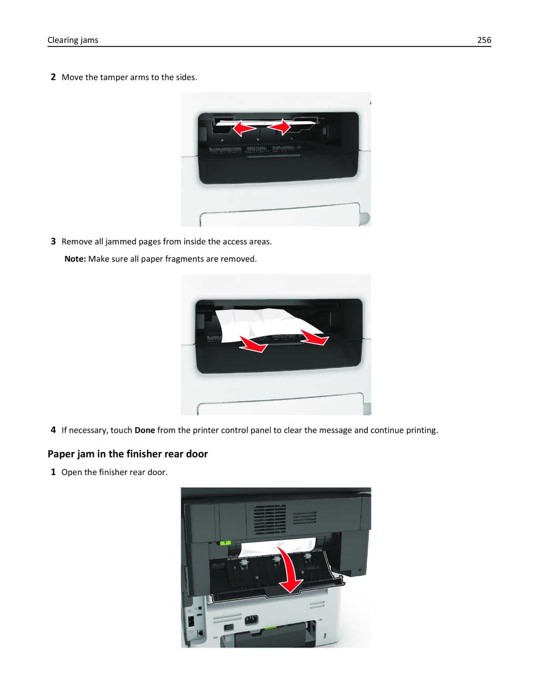 Lexmark XM3100 manual Paper jam in the finisher rear door, Open the finisher rear door 