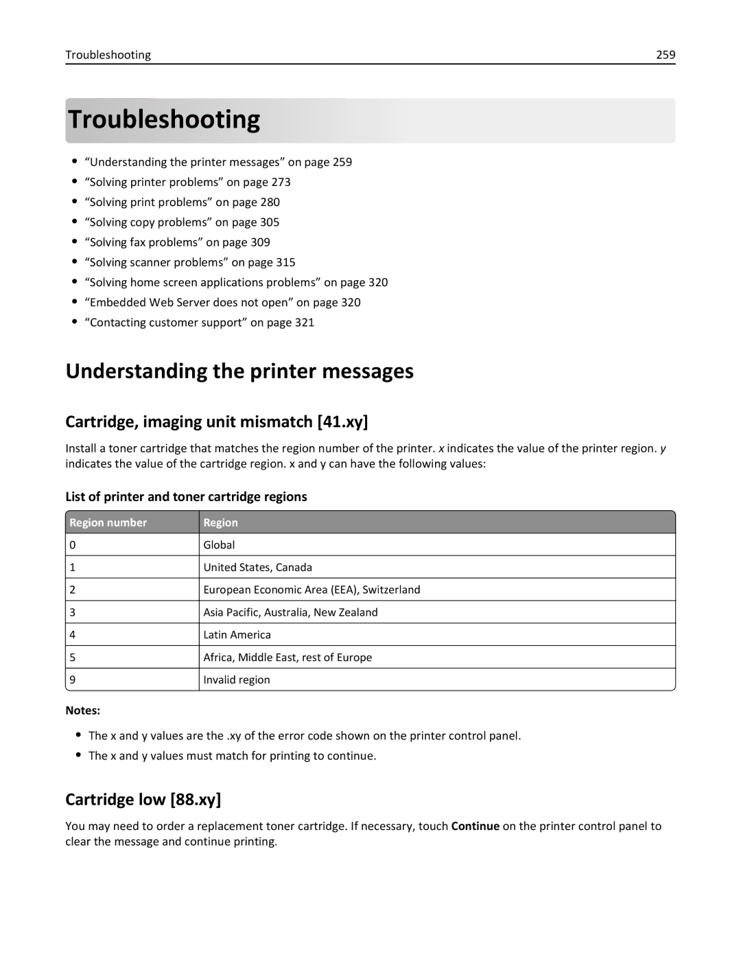 Lexmark XM3100 manual Troubleshooting, Understanding the printer messages, Cartridge, imaging unit mismatch 41.xy 