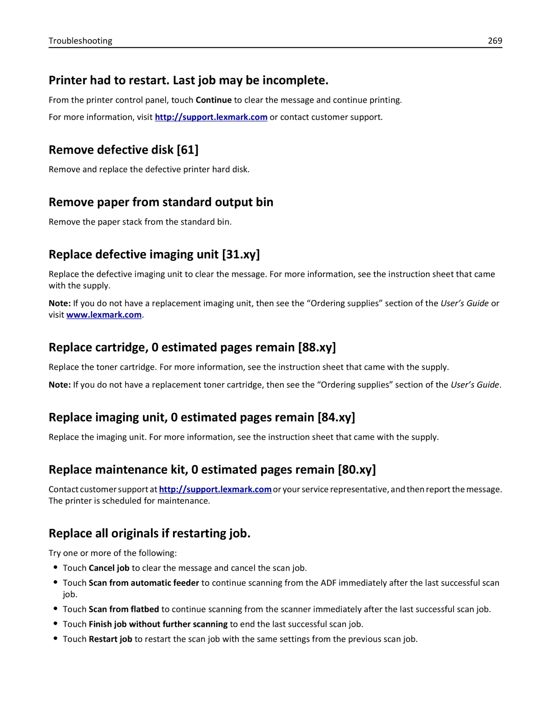 Lexmark XM3100 manual Remove paper from standard output bin, Replace defective imaging unit 31.xy 