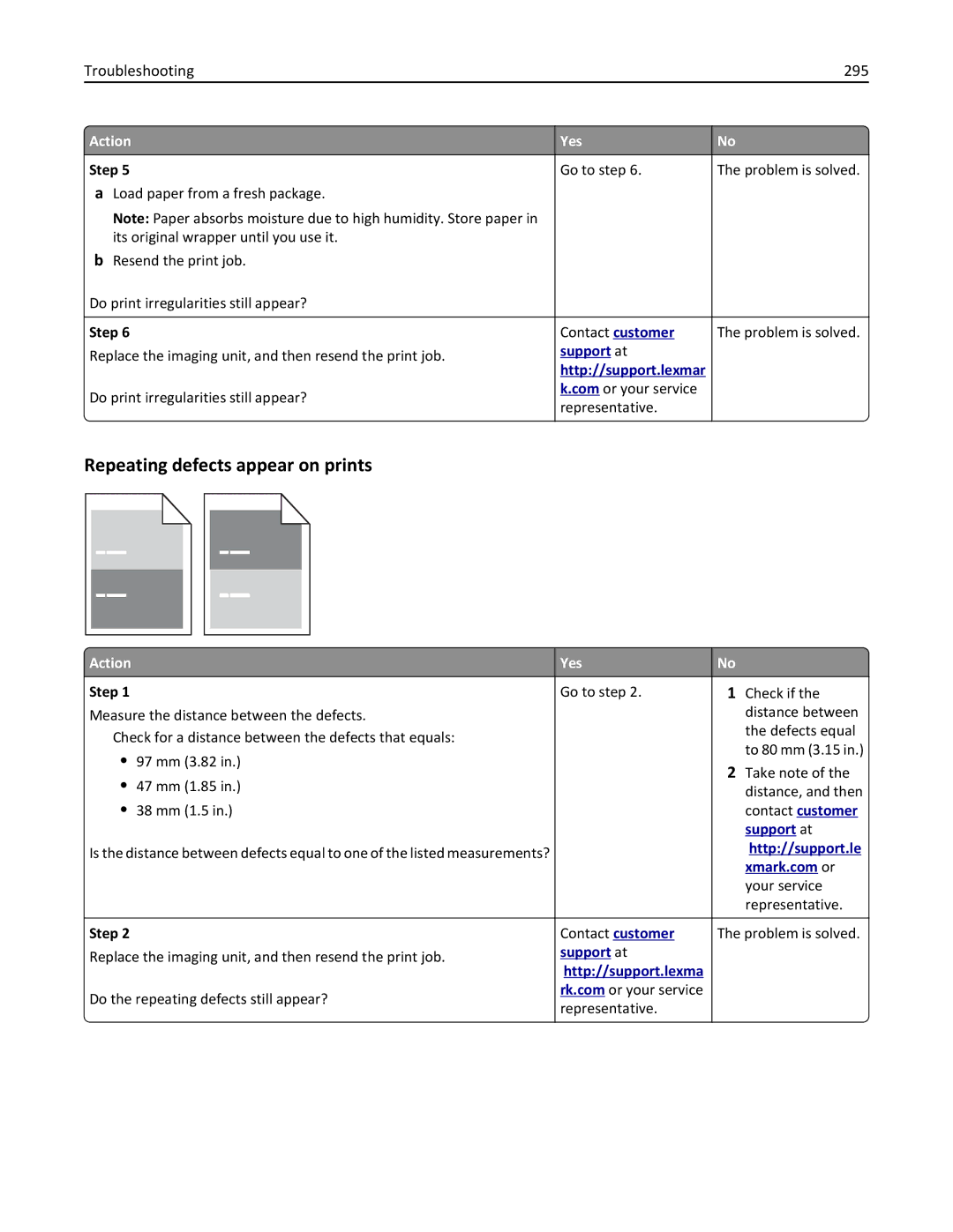 Lexmark XM3100 manual Repeating defects appear on prints, Troubleshooting 295 