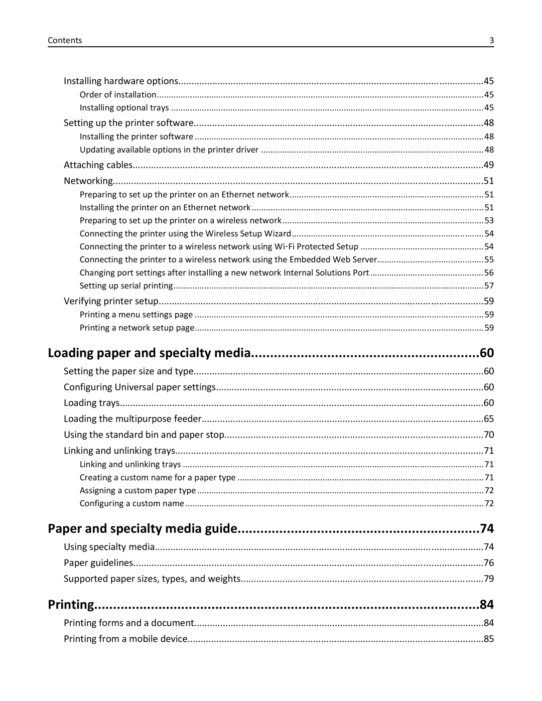 Lexmark XM3100 manual Loading paper and specialty media, Paper and specialty media guide, Printing 