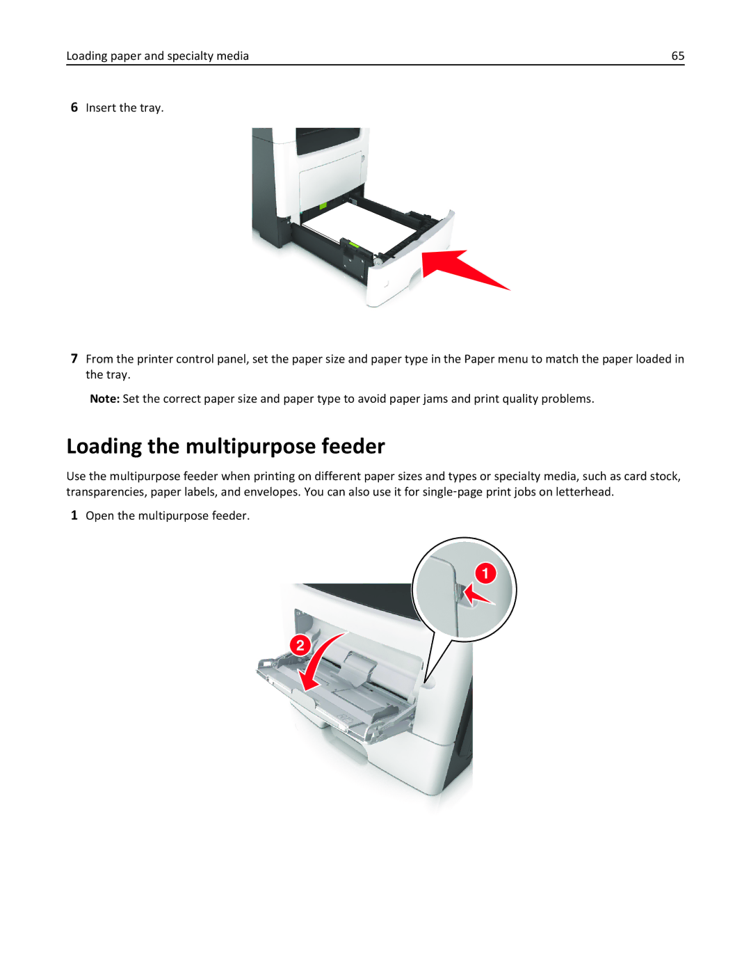 Lexmark XM3100 manual Loading the multipurpose feeder 