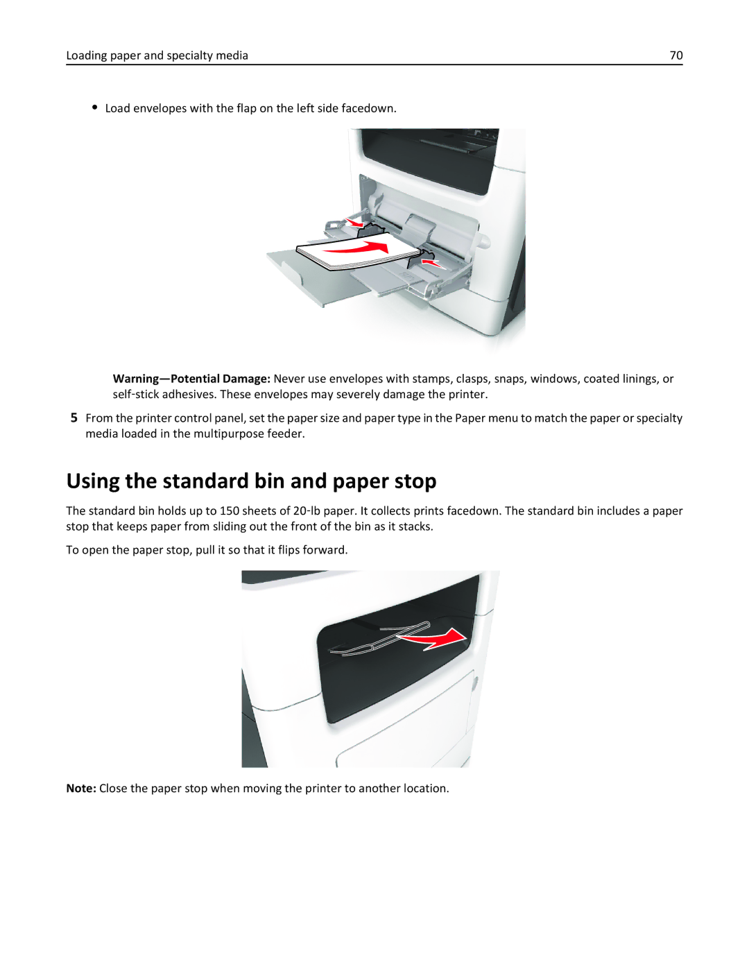 Lexmark XM3100 manual Using the standard bin and paper stop 