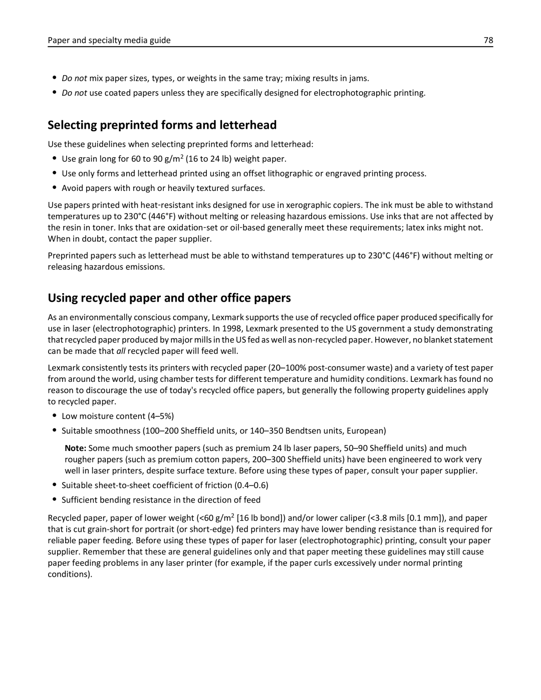 Lexmark XM3100 manual Selecting preprinted forms and letterhead, Using recycled paper and other office papers 