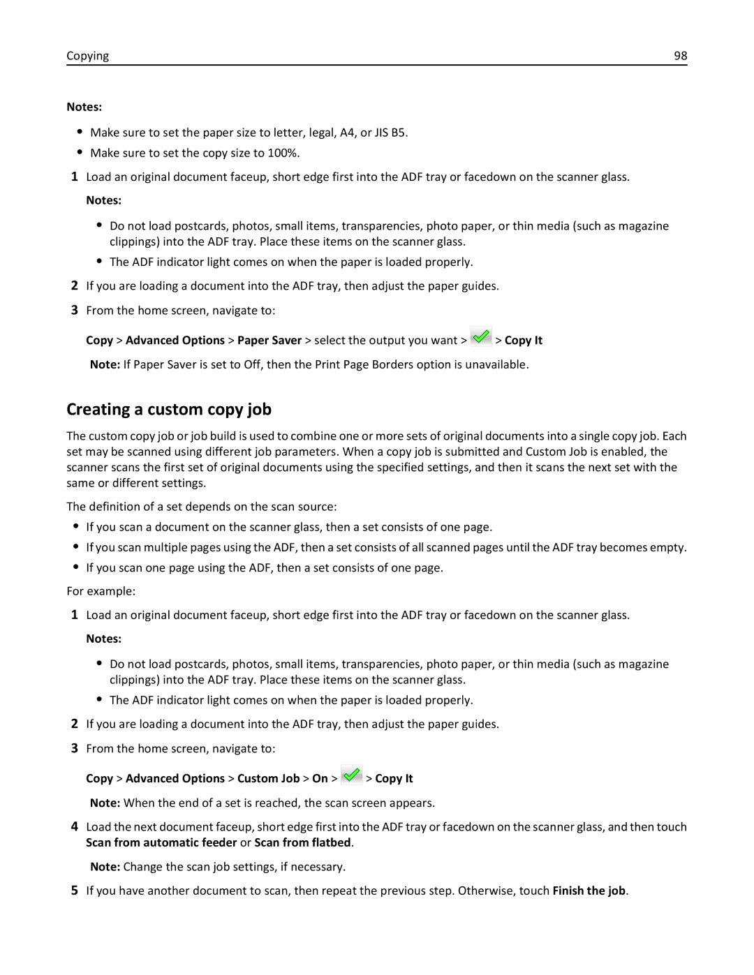 Lexmark XM3100 manual Creating a custom copy job 