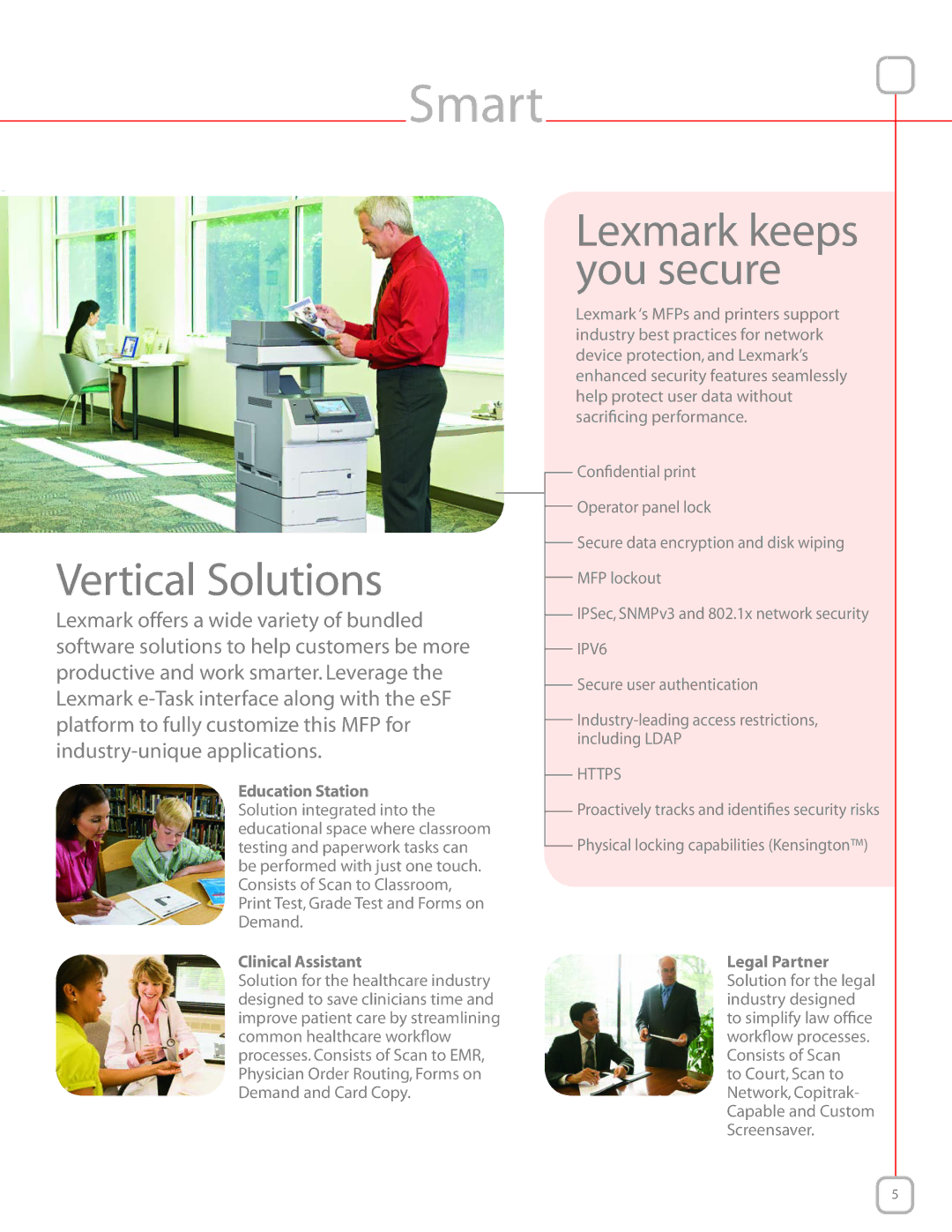 Lexmark High performance color MFP, XS736de, XS734de manual Smart, Vertical Solutions 