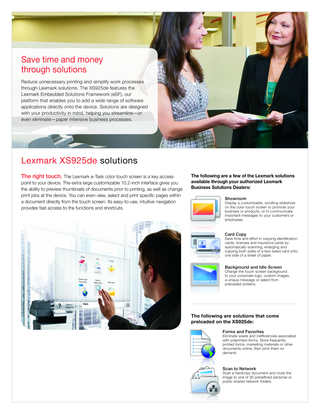 Lexmark Color MFP manual Lexmark XS925de solutions, Save time and money through solutions 