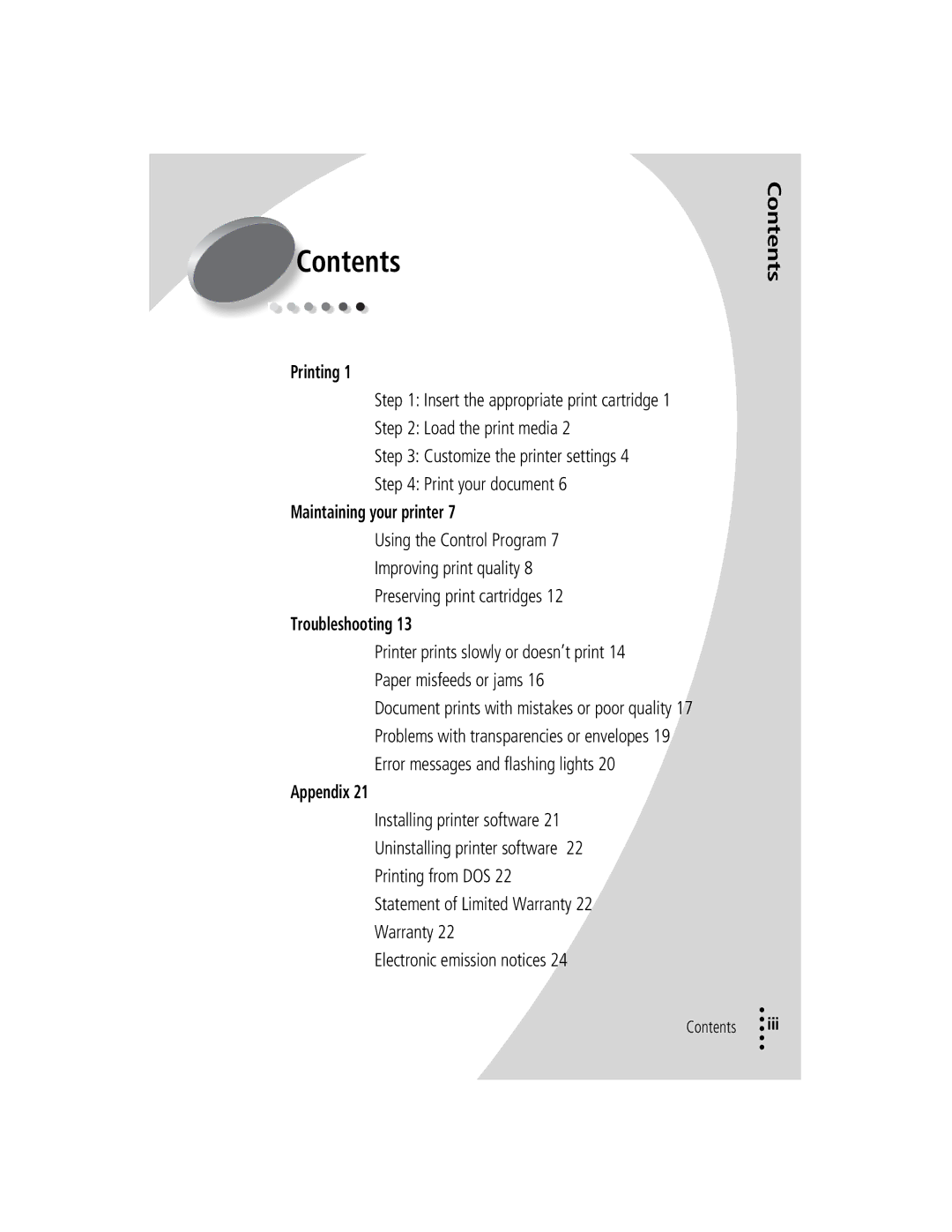 Lexmark Z12 manual Contents 