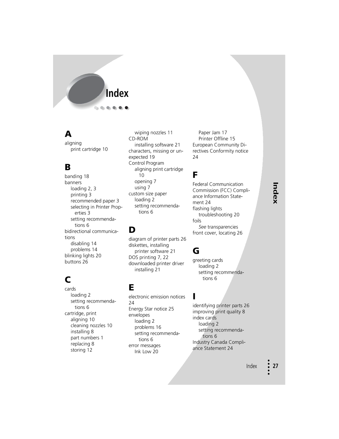 Lexmark Z12 manual Index 