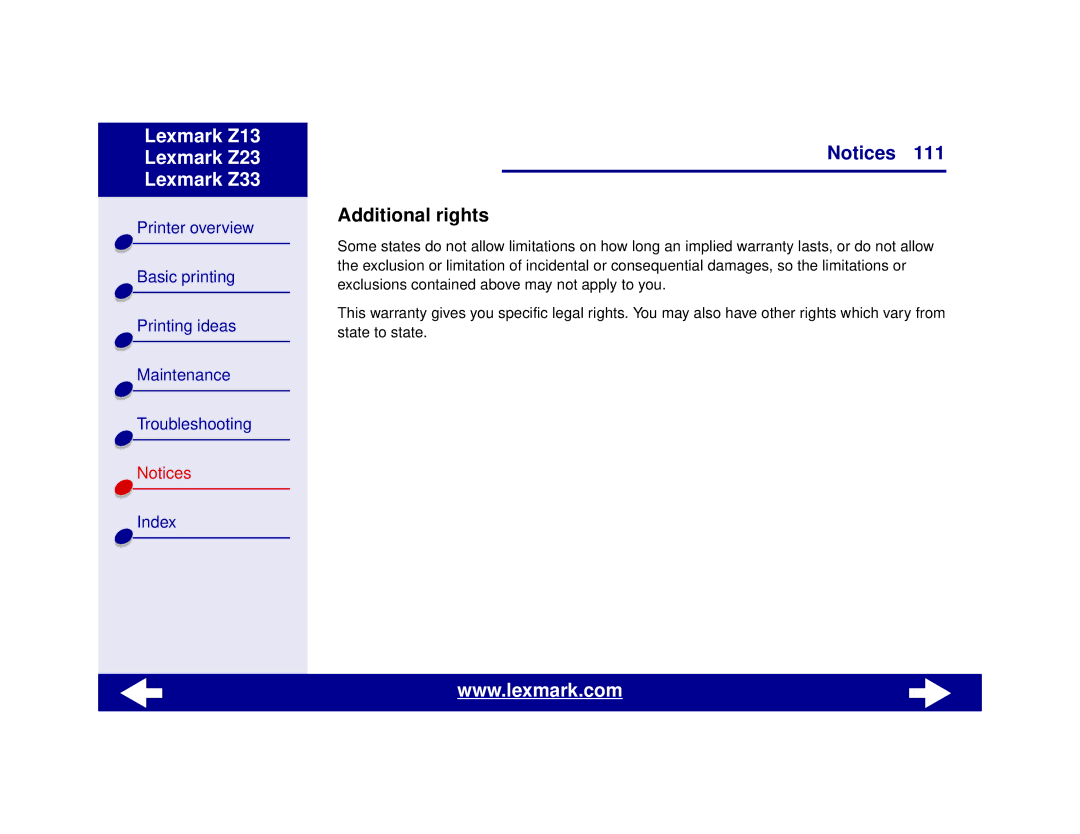 Lexmark Z13, Z23, Z33 manual Additional rights 