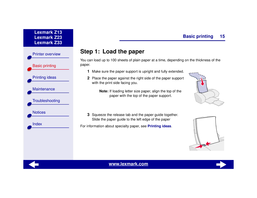 Lexmark Z13, Z23, Z33 manual Load the paper 