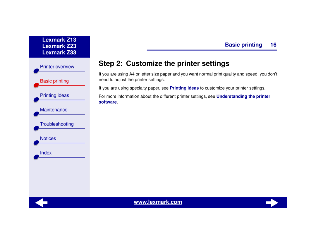 Lexmark Z13, Z23, Z33 manual Customize the printer settings 