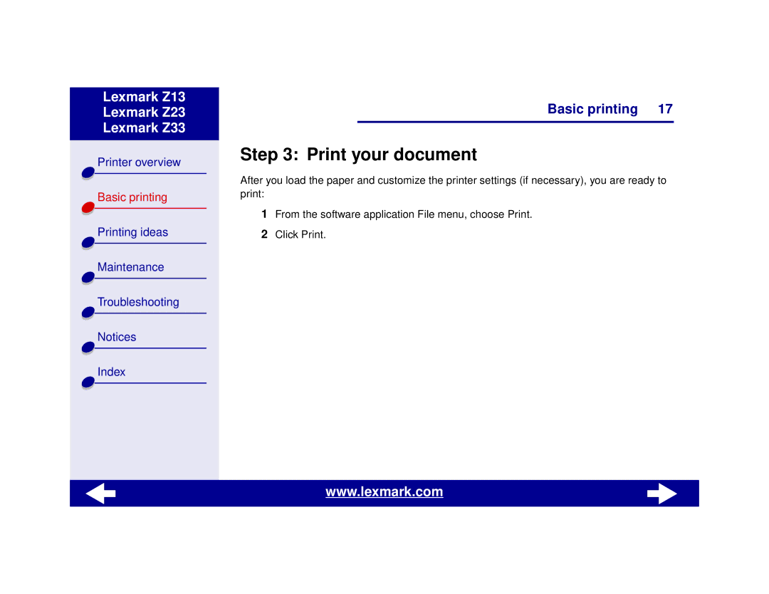 Lexmark Z13, Z23, Z33 manual Print your document 