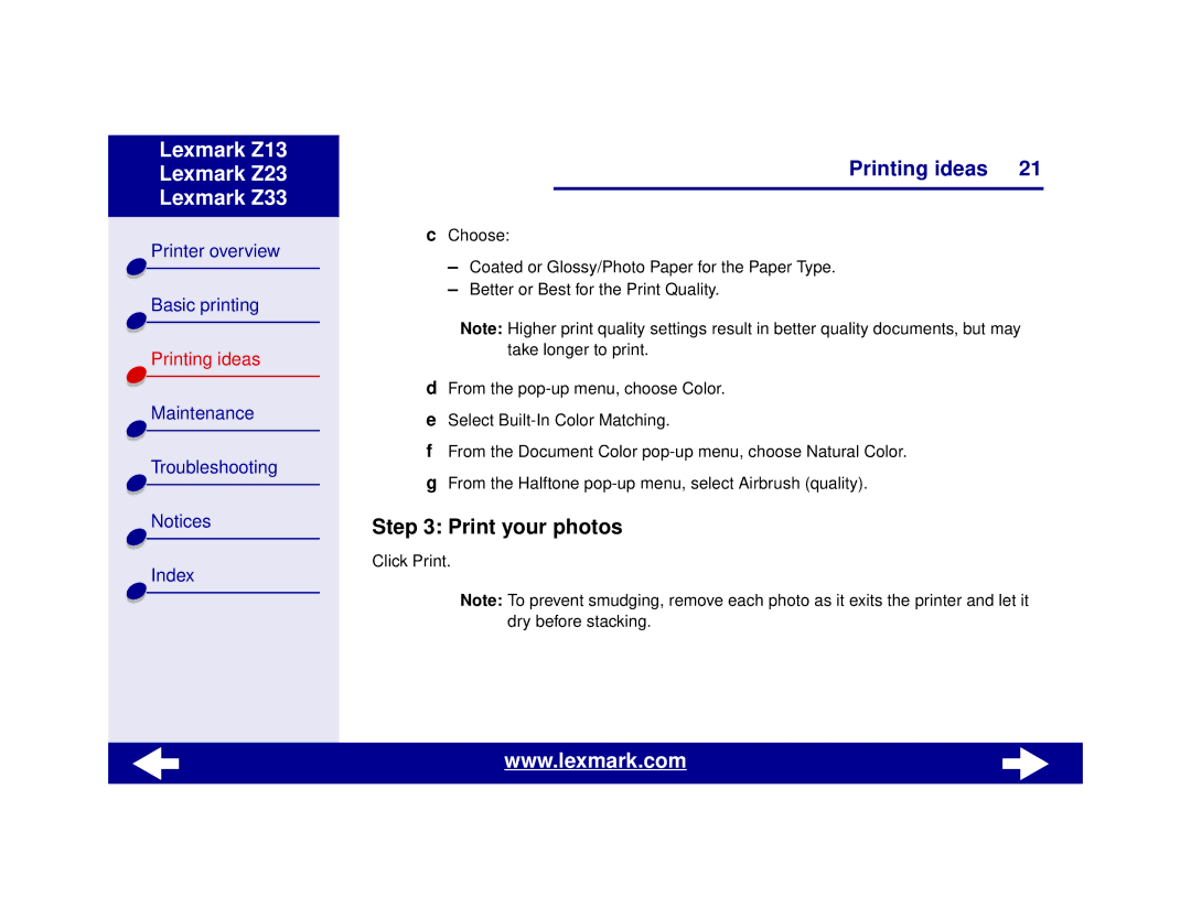 Lexmark Z13, Z23, Z33 manual Print your photos 