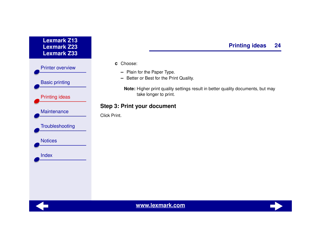 Lexmark Z13, Z23, Z33 manual Print your document 