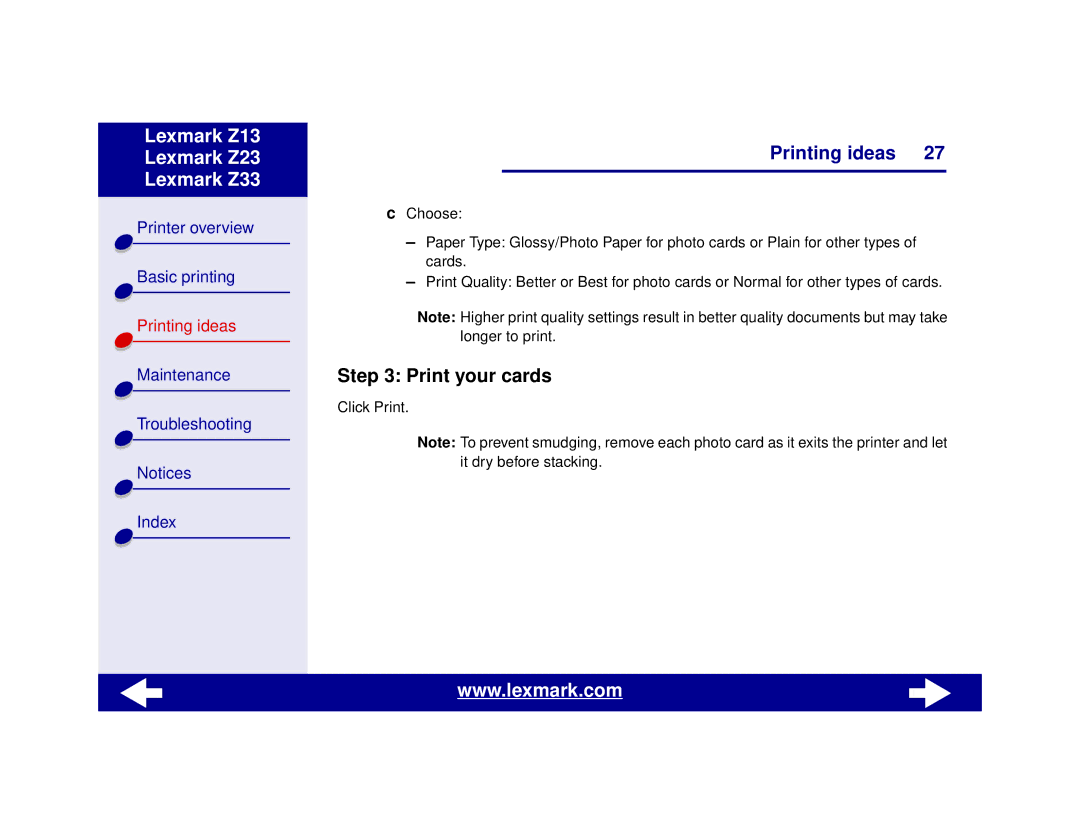 Lexmark Z13, Z23, Z33 manual Print your cards 