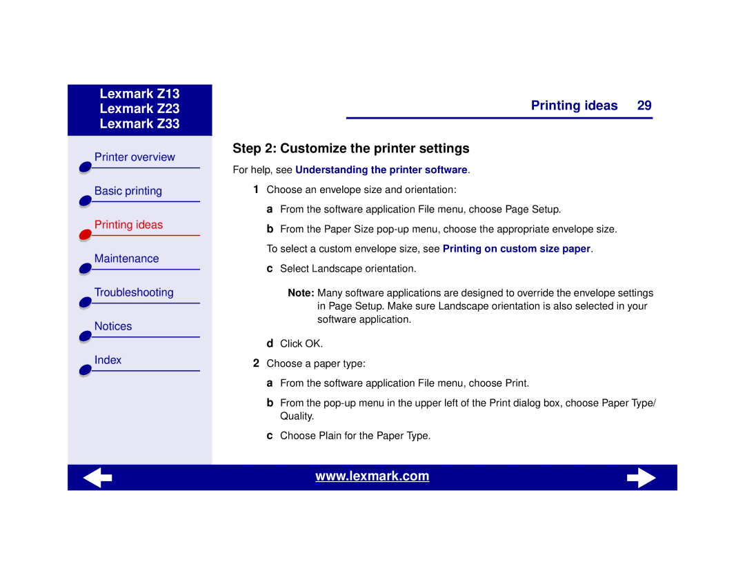 Lexmark Z13, Z23, Z33 manual Customize the printer settings 