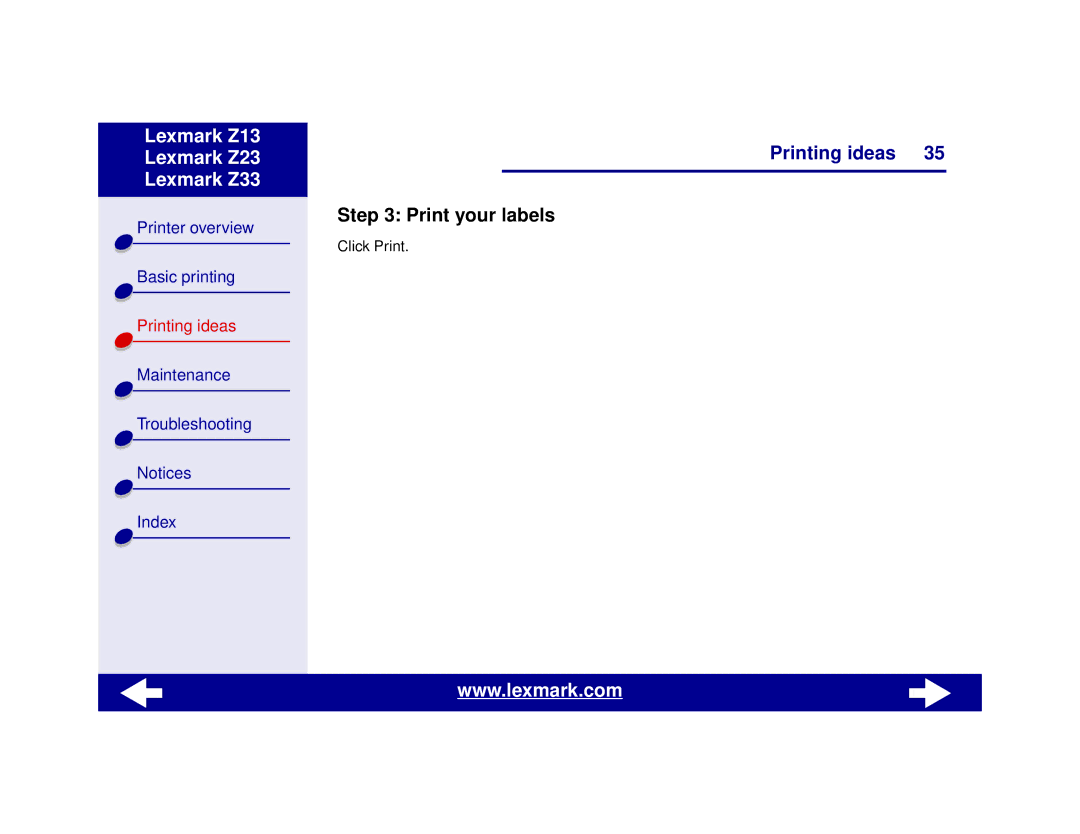 Lexmark Z13, Z23, Z33 manual Print your labels 