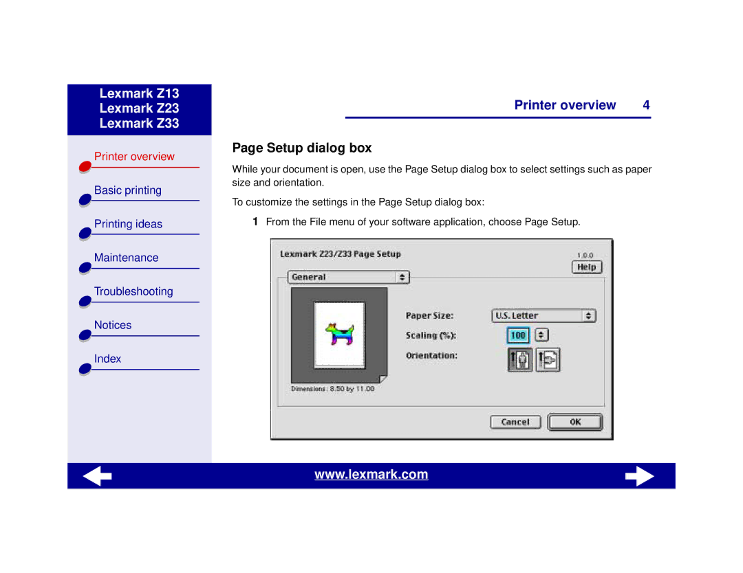 Lexmark Z13, Z23, Z33 manual Setup dialog box 