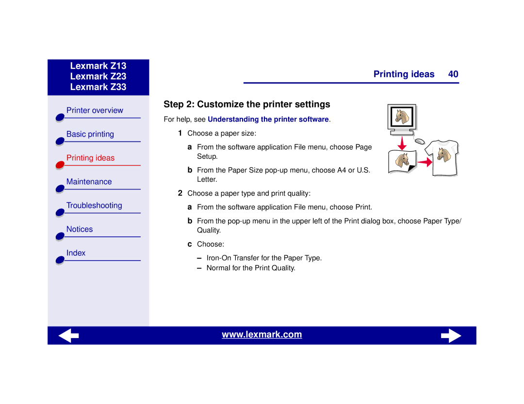 Lexmark Z13, Z23, Z33 manual Customize the printer settings 