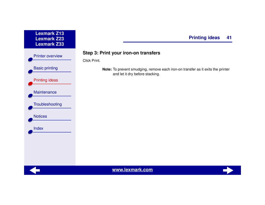 Lexmark Z13, Z23, Z33 manual Print your iron-on transfers 