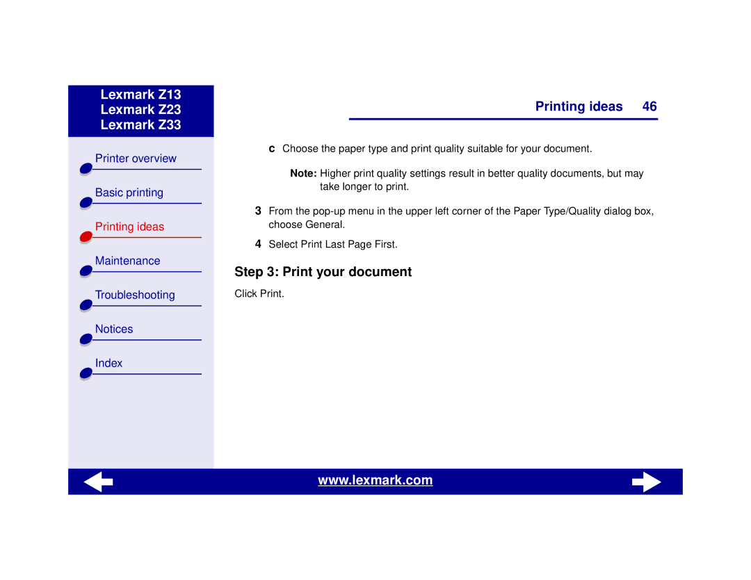 Lexmark Z13, Z23, Z33 manual Print your document 