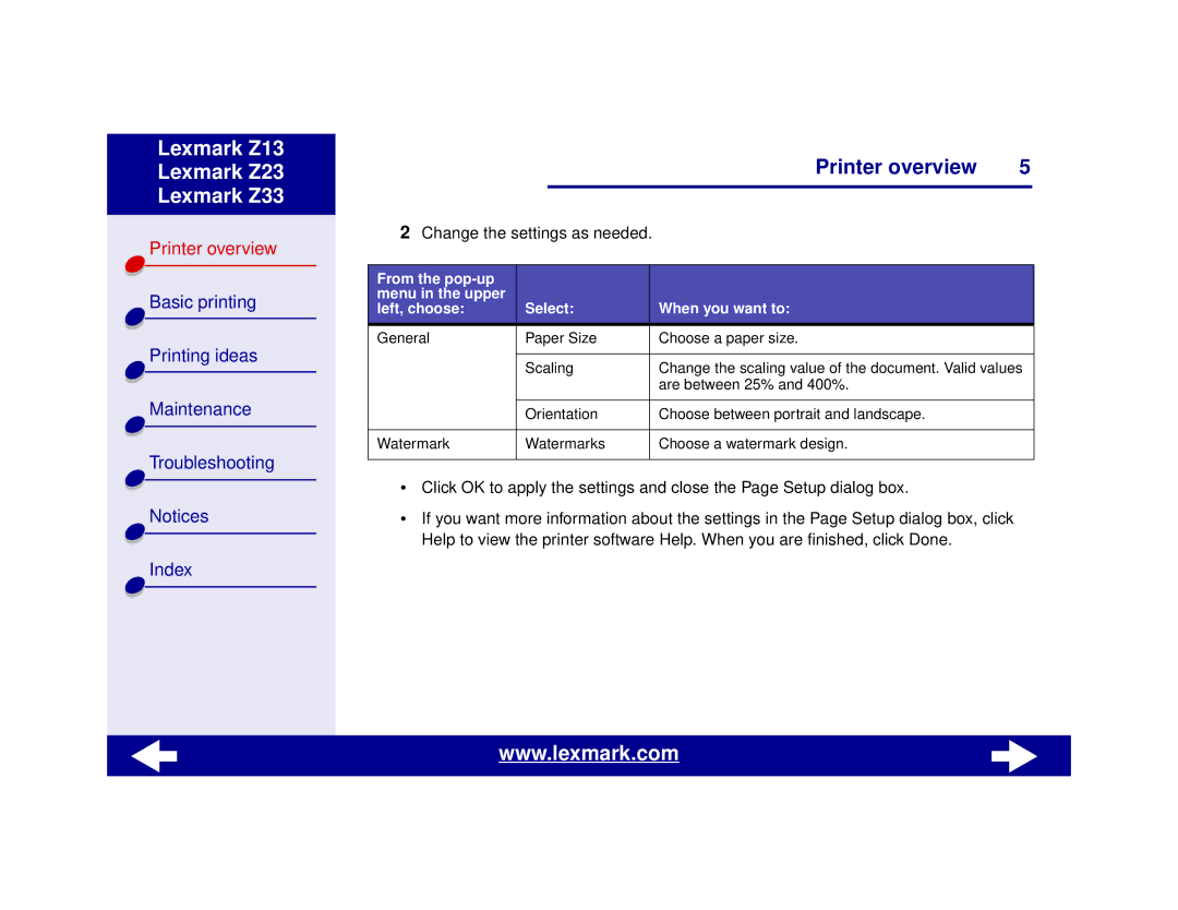 Lexmark Z13, Z23, Z33 manual Change the settings as needed 