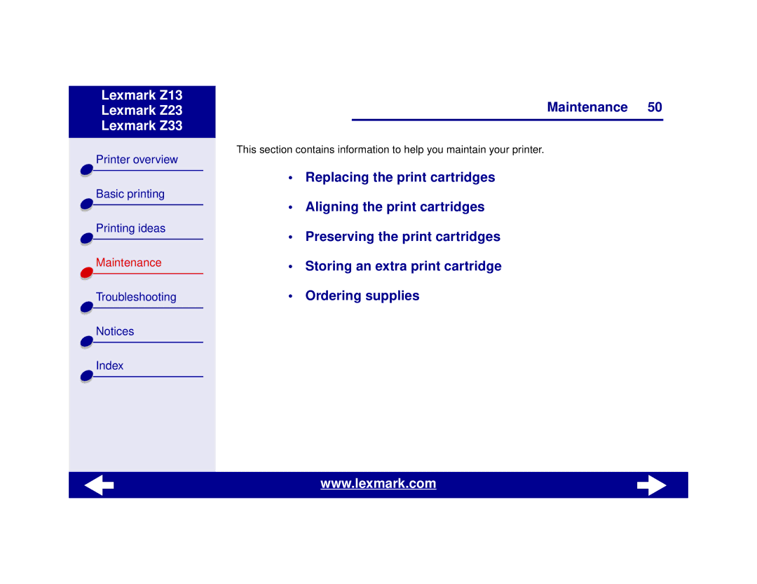 Lexmark Z13, Z23, Z33 manual Maintenance 