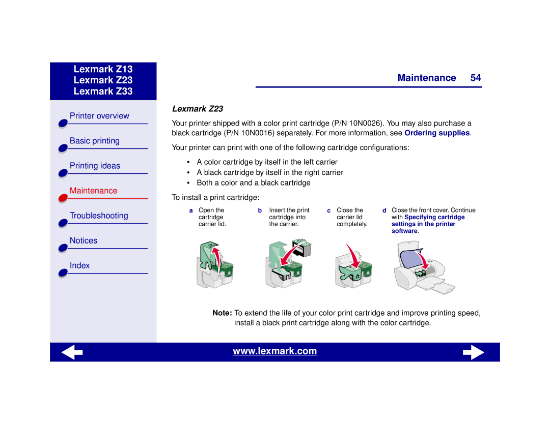 Lexmark Z13, Z23, Z33 manual Lexmark Z23 