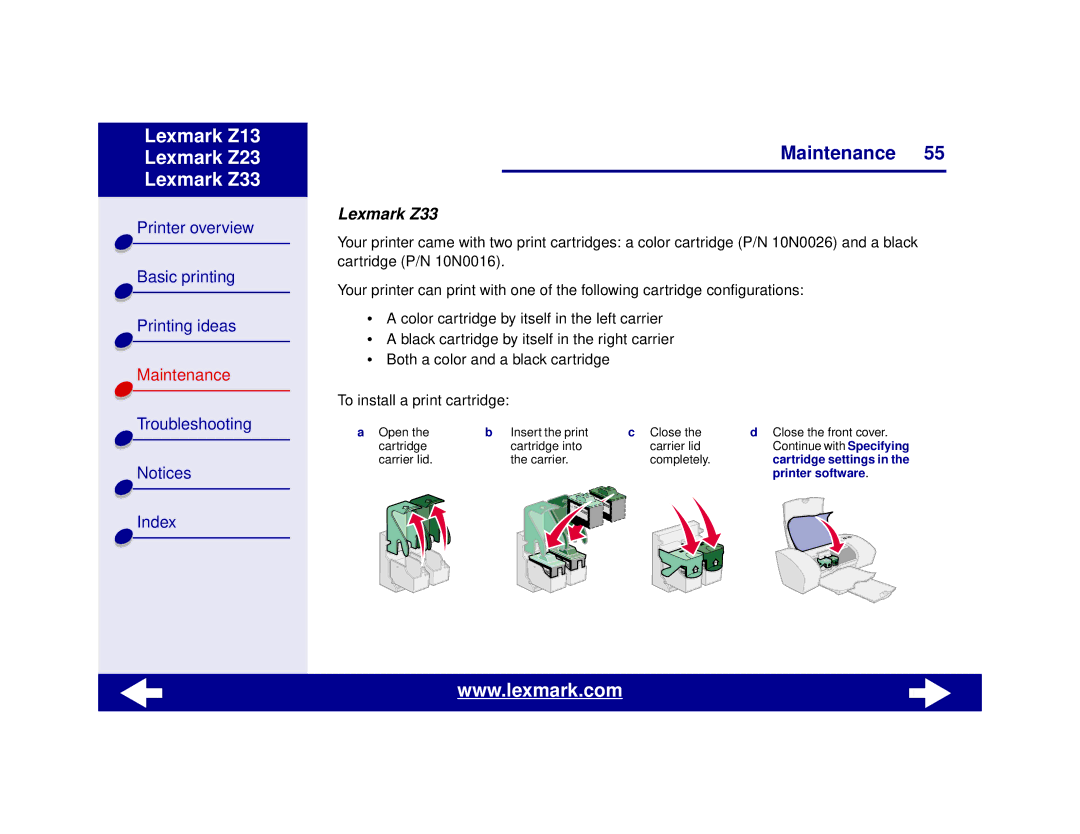 Lexmark Z13, Z23, Z33 manual Lexmark Z33 