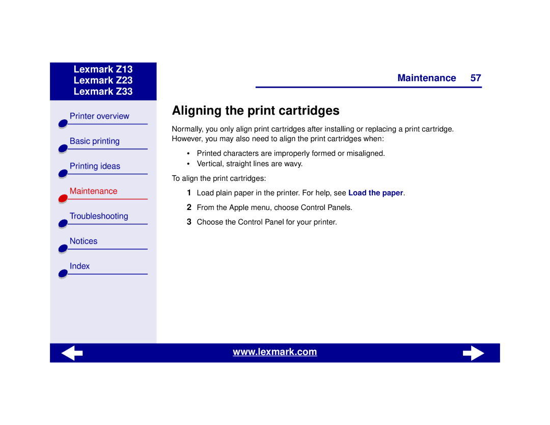 Lexmark Z13, Z23, Z33 manual Aligning the print cartridges 