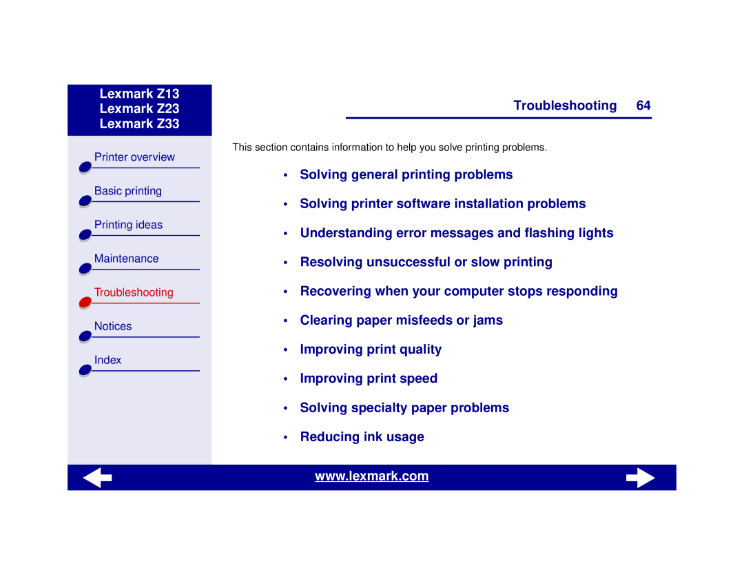 Lexmark Z13, Z23, Z33 manual Troubleshooting 