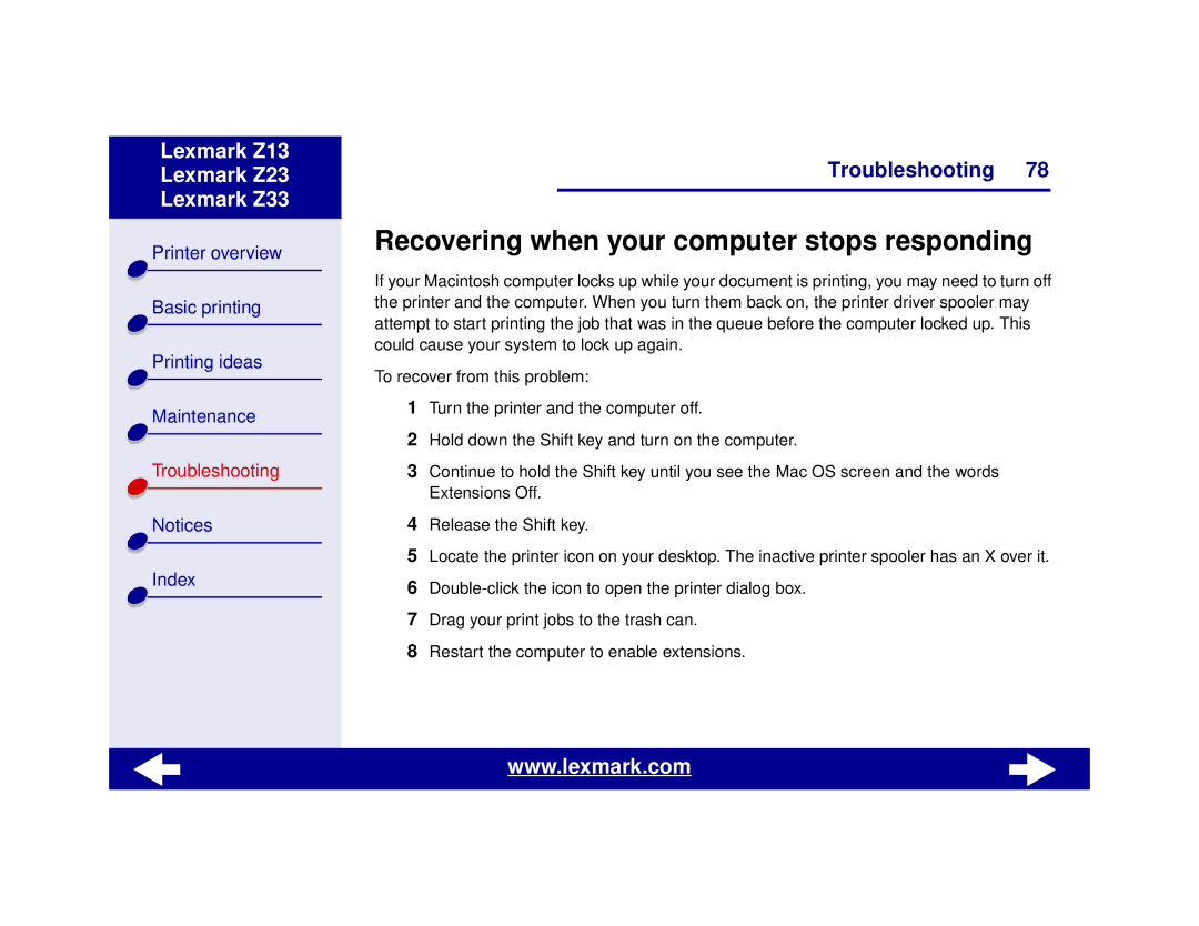 Lexmark Z13, Z23, Z33 manual Recovering when your computer stops responding 