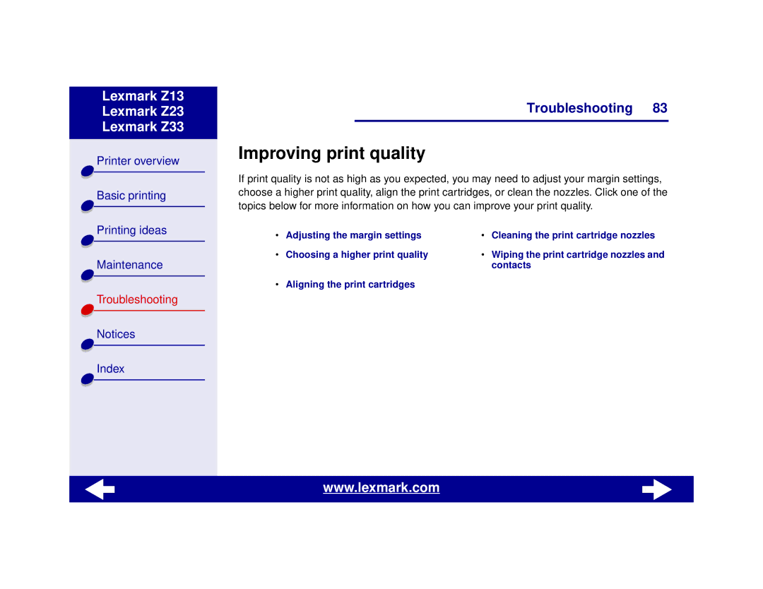 Lexmark Z13, Z23, Z33 manual Improving print quality 