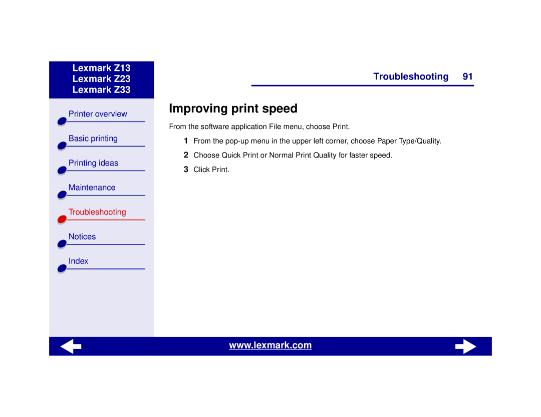 Lexmark Z13, Z23, Z33 manual Improving print speed 