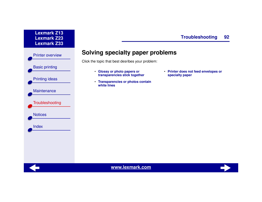 Lexmark Z13, Z23, Z33 manual Solving specialty paper problems 