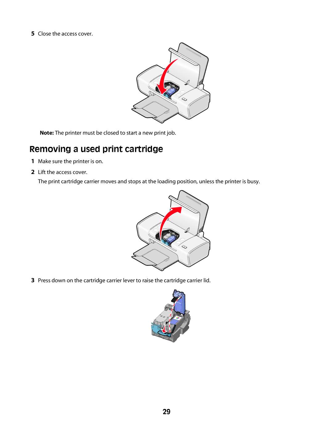 Lexmark Z2300 manual Removing a used print cartridge 