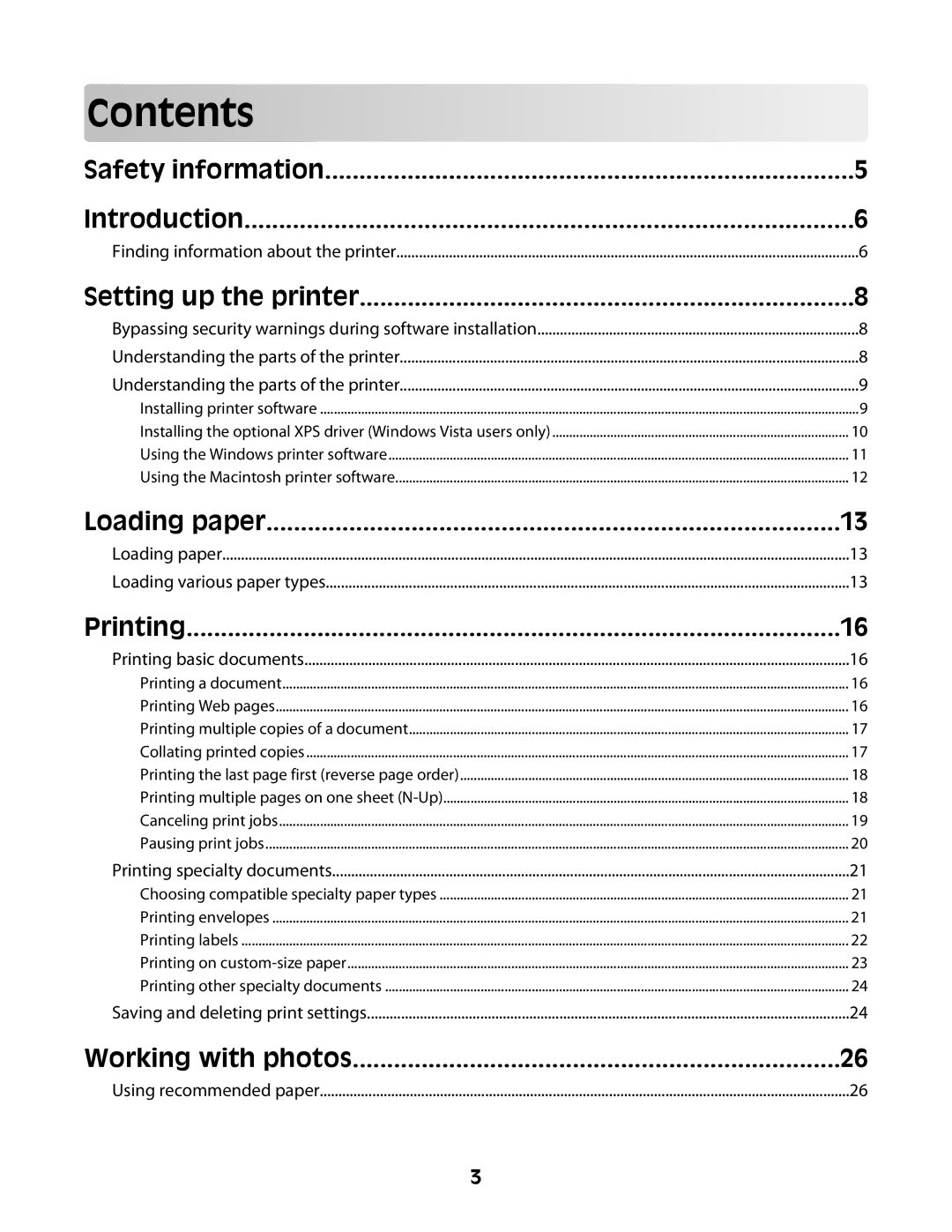 Lexmark Z2300 manual Contents 