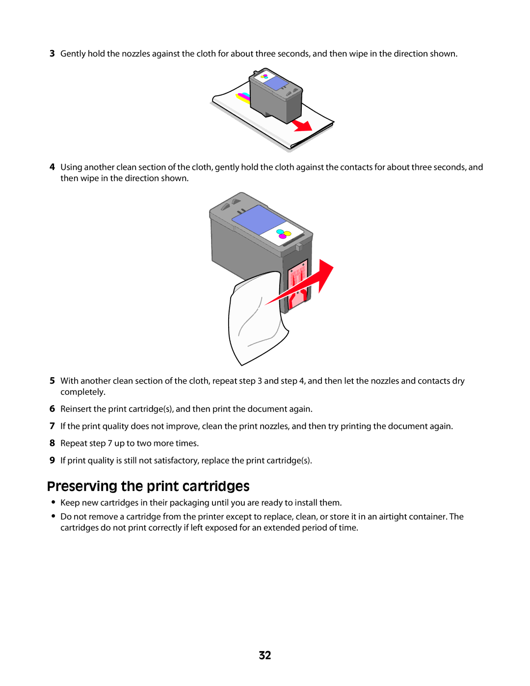 Lexmark Z2300 manual Preserving the print cartridges 