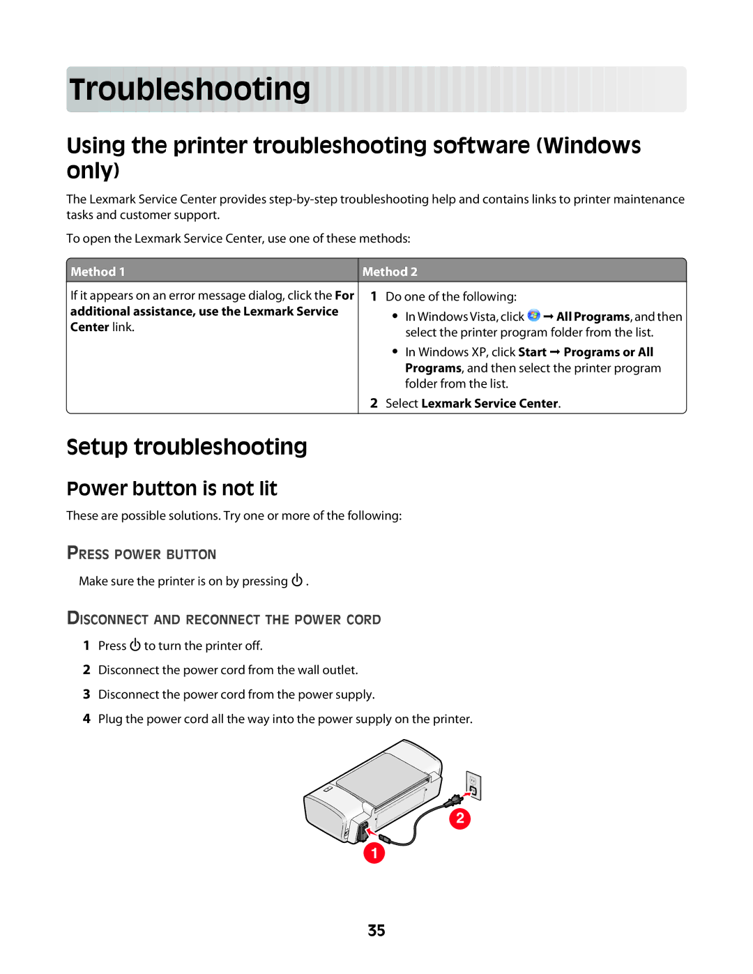 Lexmark Z2300 manual Troublesho oting, Using the printer troubleshooting software Windows only, Setup troubleshooting 