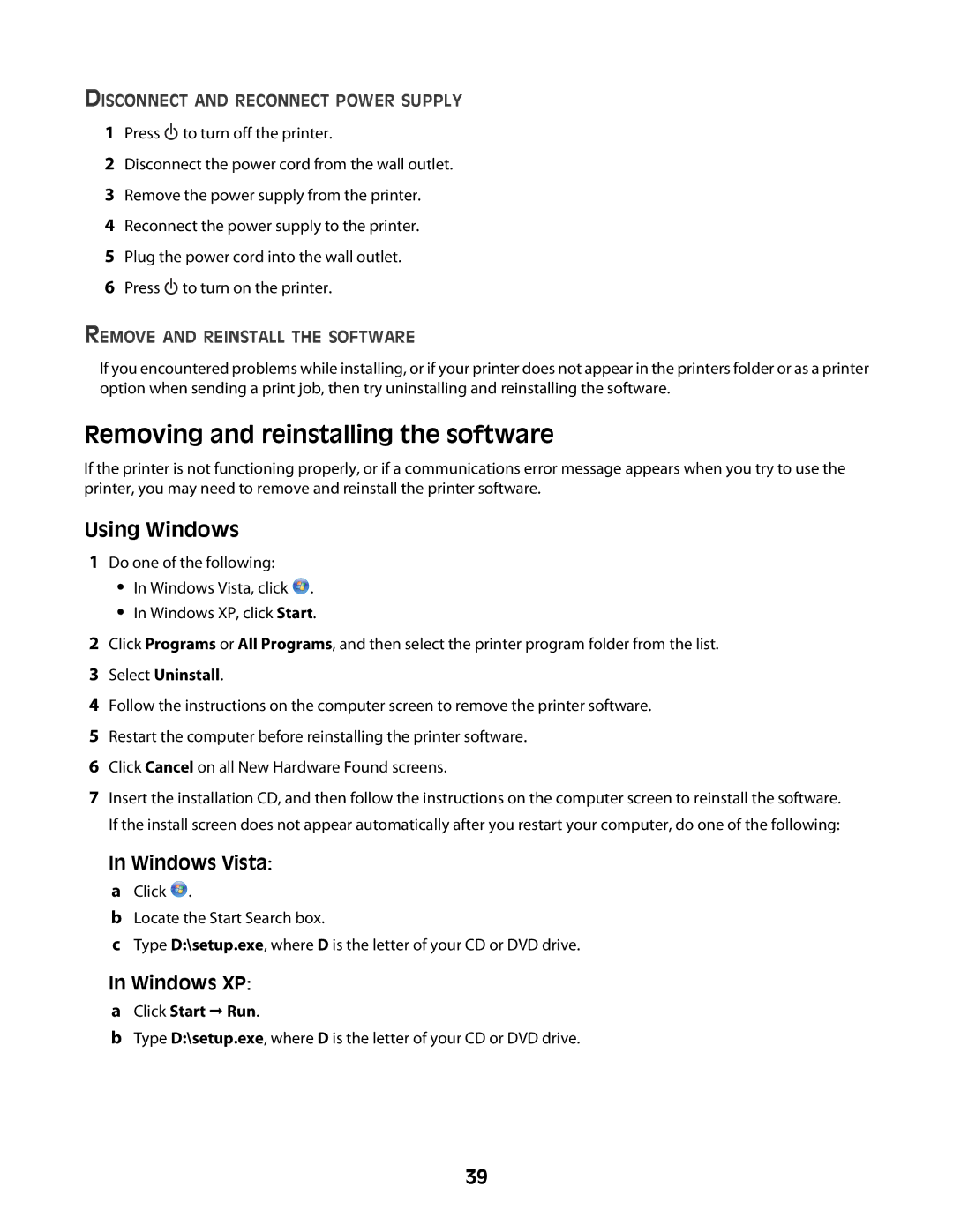 Lexmark Z2300 manual Removing and reinstalling the software, Select Uninstall 