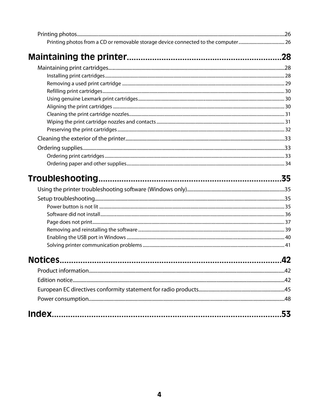 Lexmark Z2300 manual Maintaining the printer, Index 