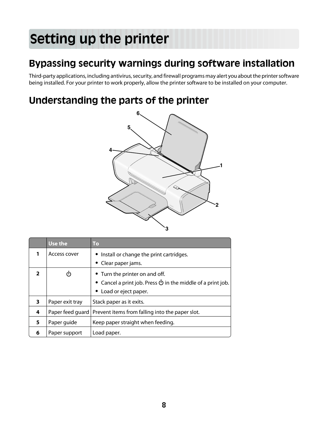 Lexmark Z2300 manual Setting up the printe r, Bypassing security warnings during software installation 