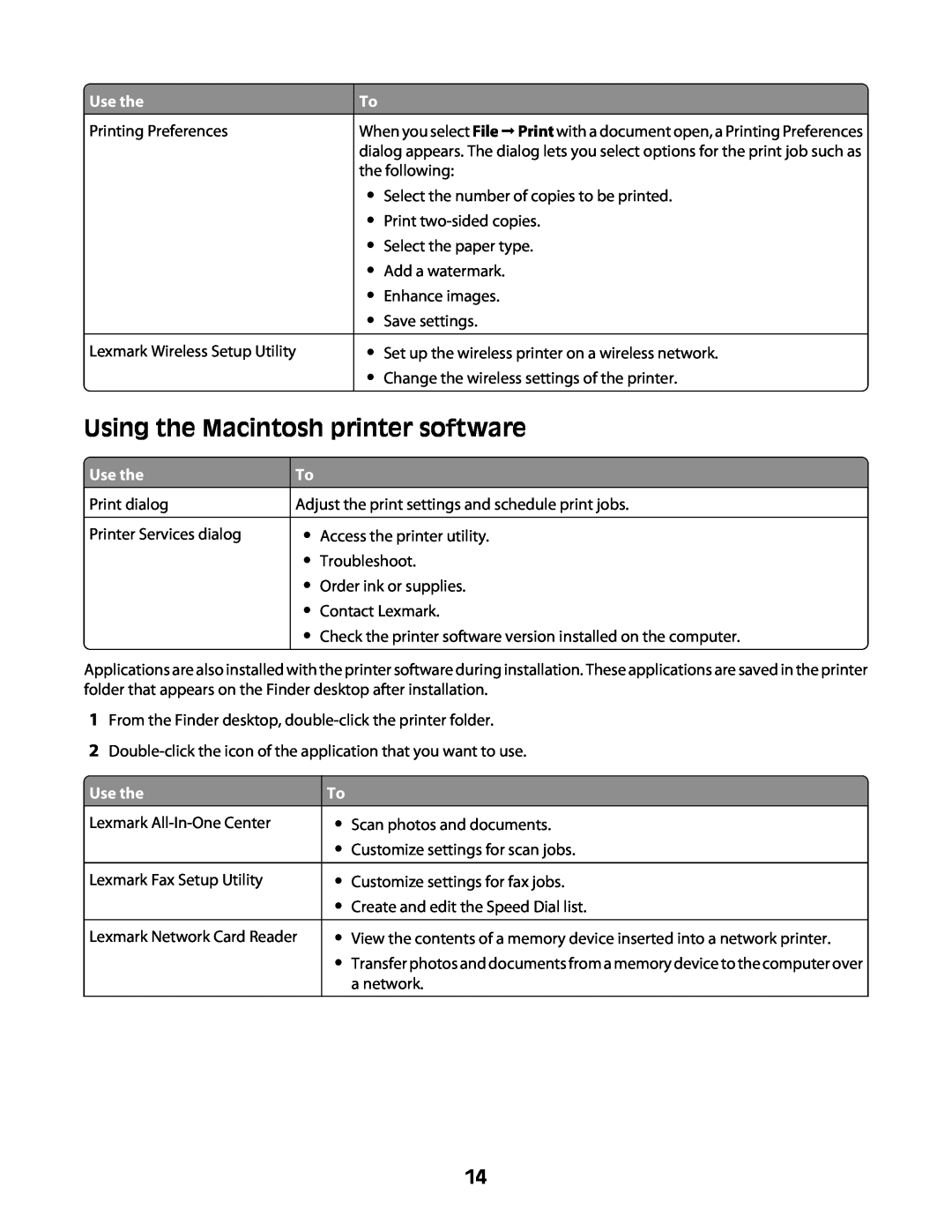 Lexmark Z2400 Series manual Using the Macintosh printer software, Use the 