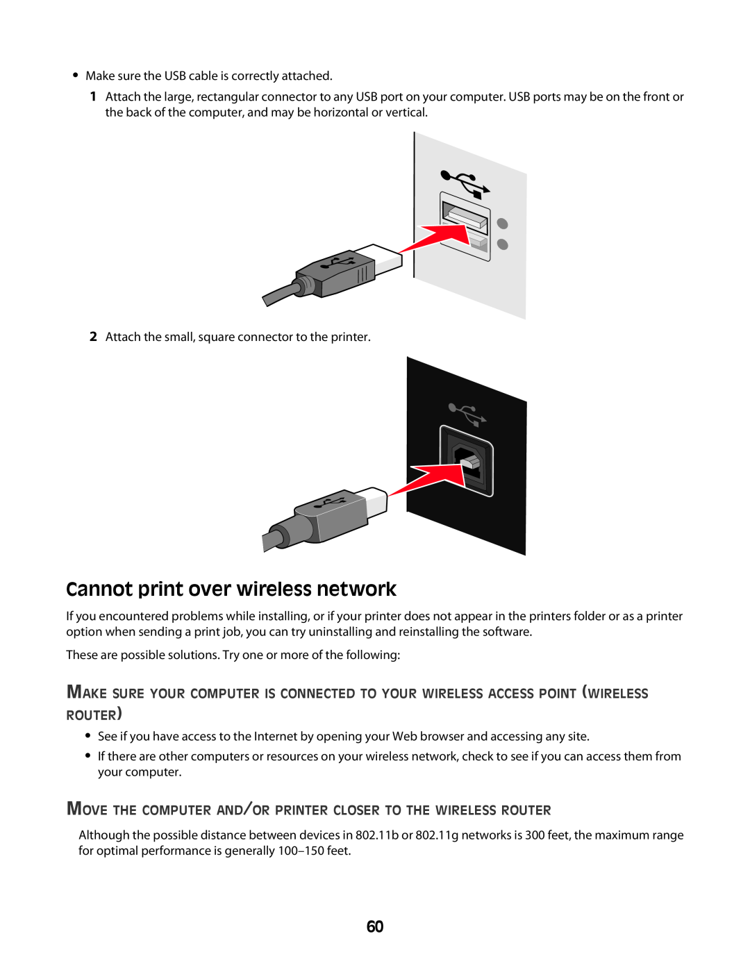 Lexmark Z2400 Series Cannot print over wireless network, Move The Computer And/Or Printer Closer To The Wireless Router 