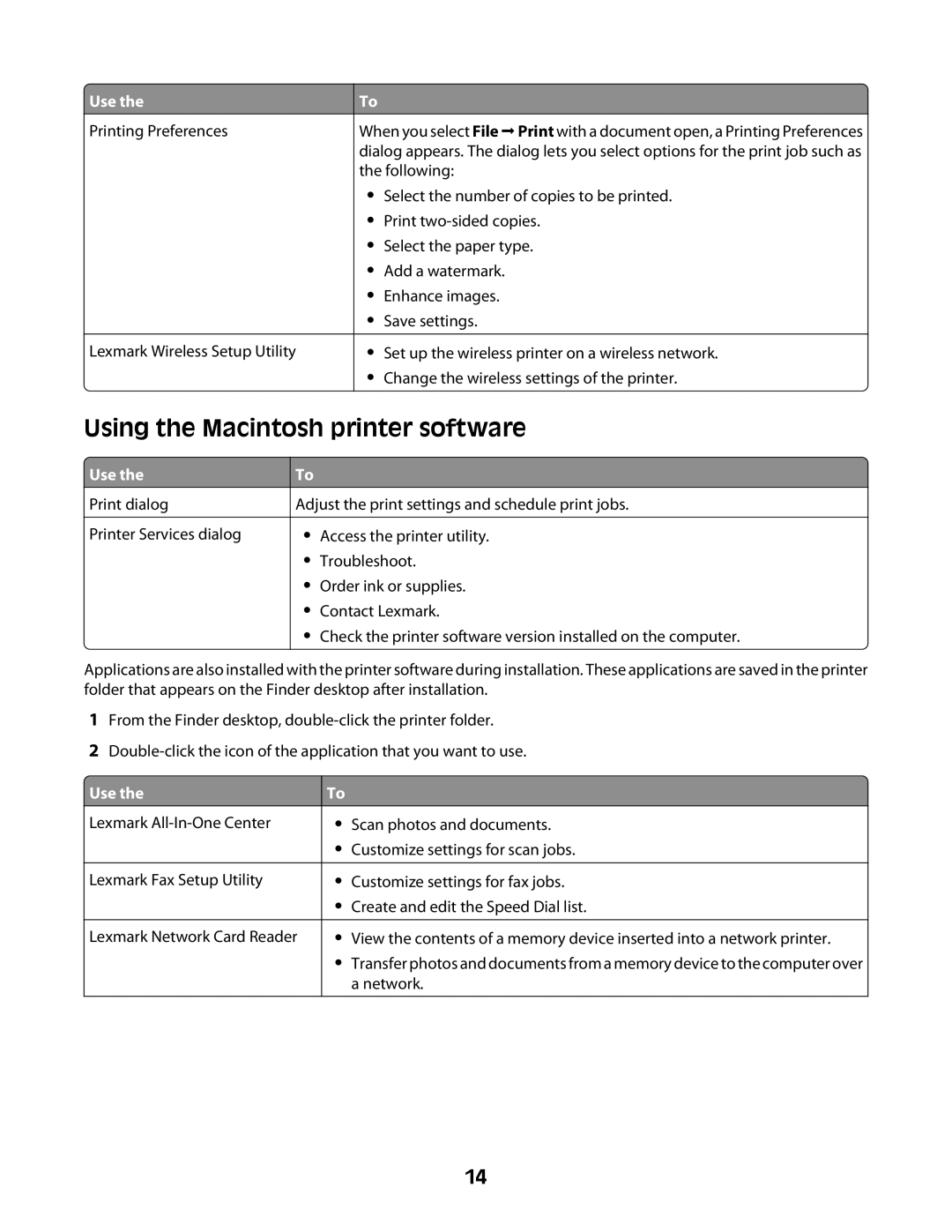 Lexmark Z2400 Series manual Using the Macintosh printer software 